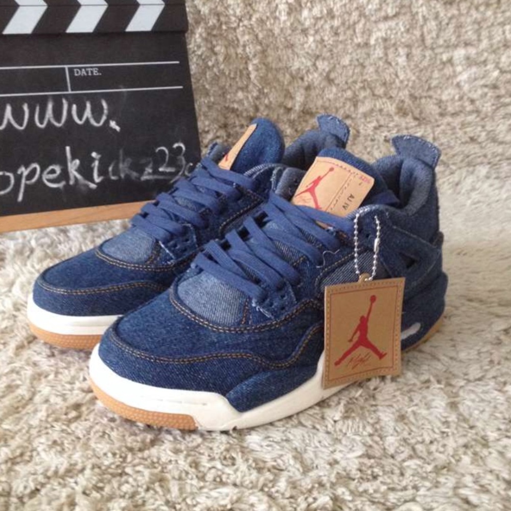 Authentic Levi's x Air Jordan 4s GS Denim Blue